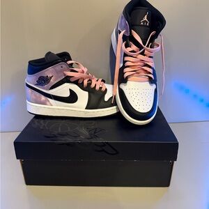 Nike Air Jordan Mid Black White Pink Sneakers